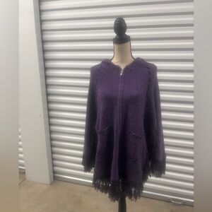 💜 Flower Purple Hooded Fringe Cardigan – One Size